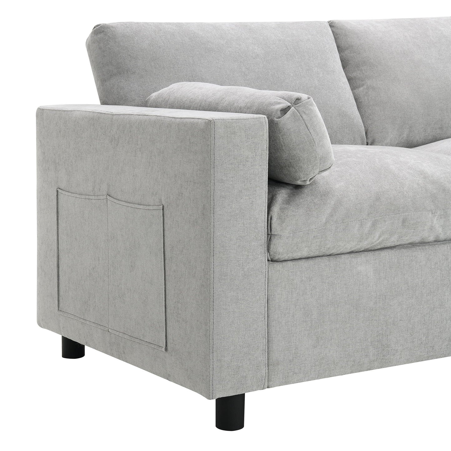Modular Sectional With Storage Pockets, 5 Seat U Shaped Couch Set With Pillows, Free Combination Modern Cloud Sofa With 2 Movable Ottoman