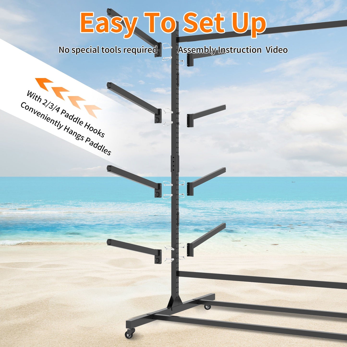 Freestanding Kayak Storage Rack With Lockable Wheels For Kayak, Canoe, Sup & Surfboard