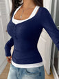 Contrast Long Sleeve Fake Two-Piece T-Shirt