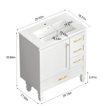 30" White Bathroom Vanity with Abundant Storage