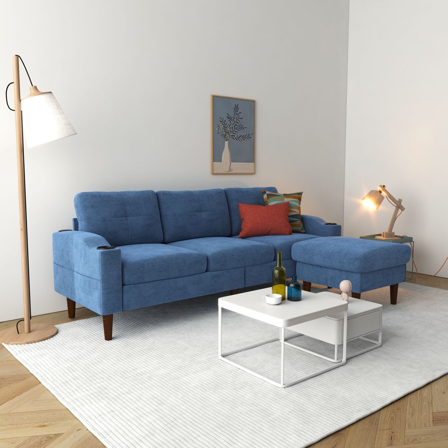 3 Seater Convertible Combination L Shaped Sofa With Footstools With Storage