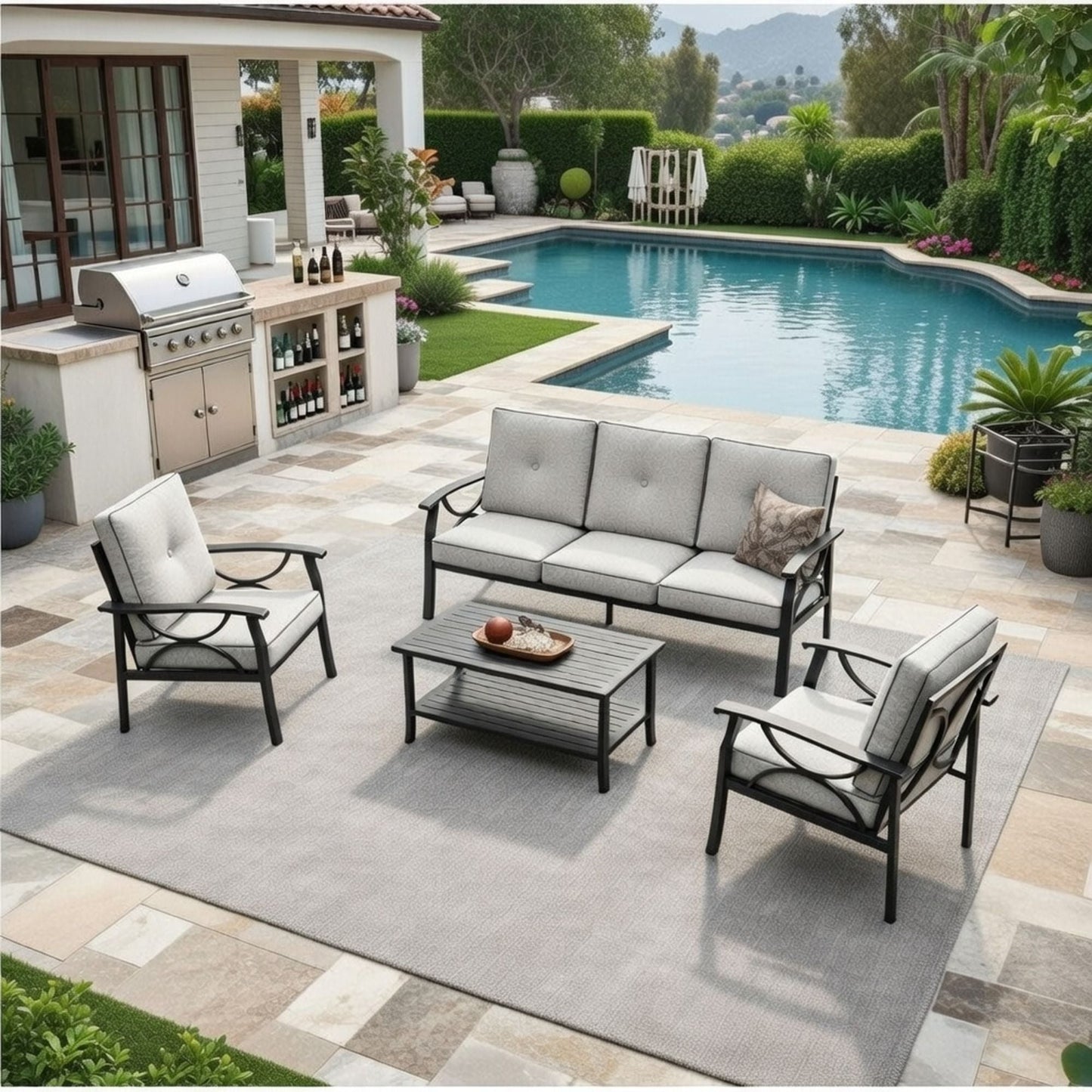 Patio Furniture Set with Coffee Table and Cushions for Backyard