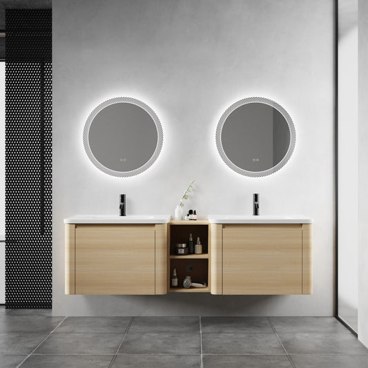 68'' Wall-Mounted Bathroom Vanity with Storage Shelves