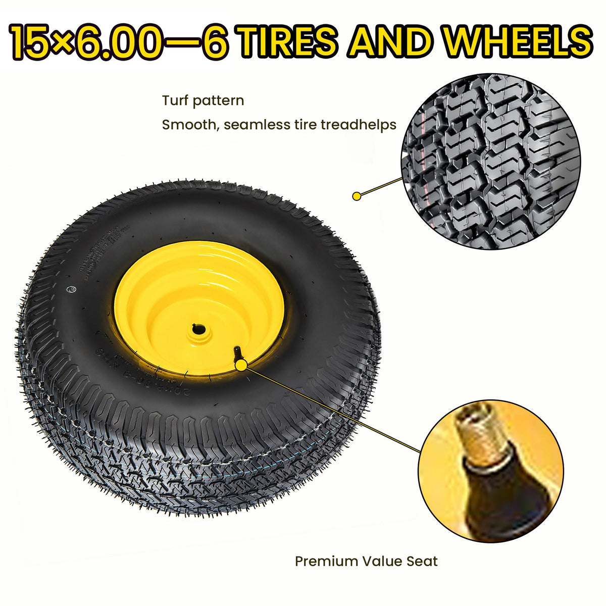 Set of 2 15x6.00-6 Lawn Mower Tires and Wheel Assembly
