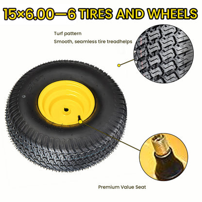 Set of 2 15x6.00-6 Lawn Mower Tires and Wheel Assembly