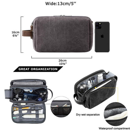 Large Capacity Men's Canvas Wash Bag – Durable Razor Storage & Cosmetic Bag with Ample Space for Travel Essentials