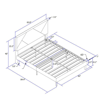Upholstered Platform Bed Frame With Headboard, Wood Slat Support