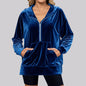 Loose Long Sleeve Zipper Pocket Pleuche Top Women