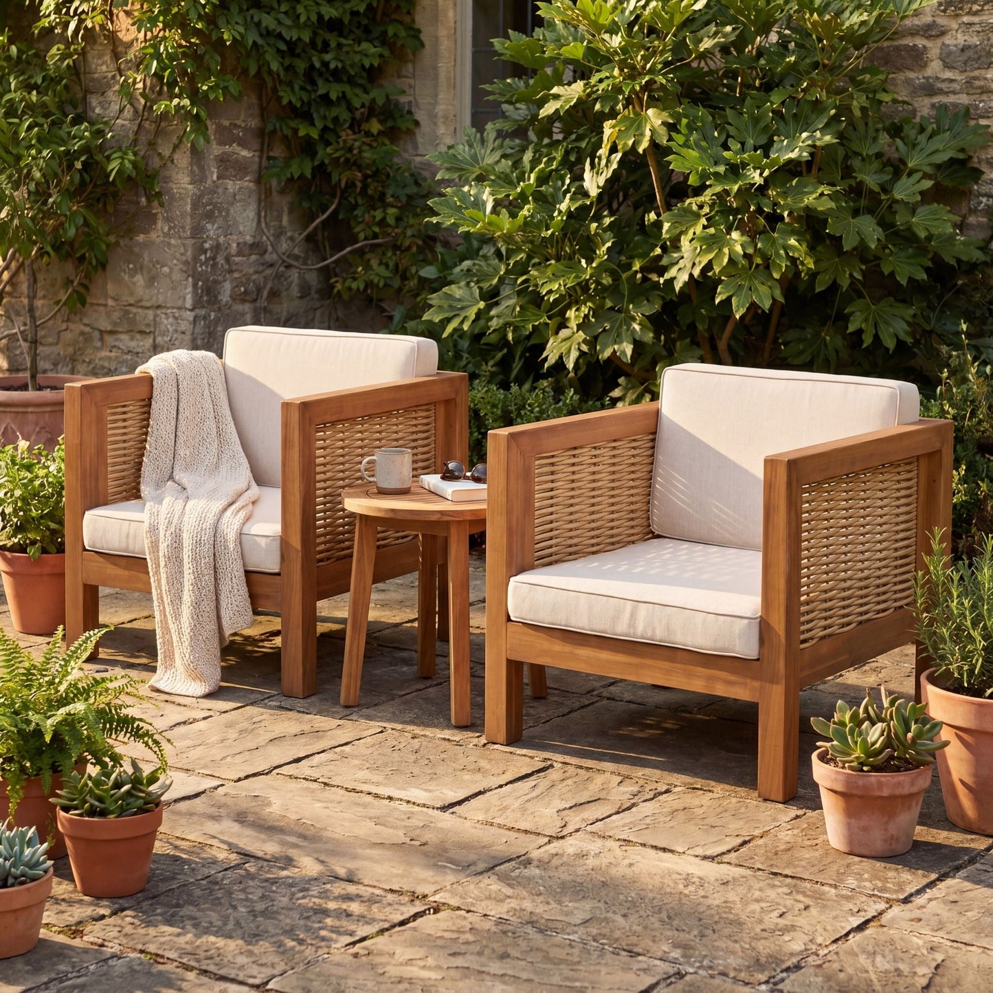 Outdoor Club Chair With Wicker Armrest