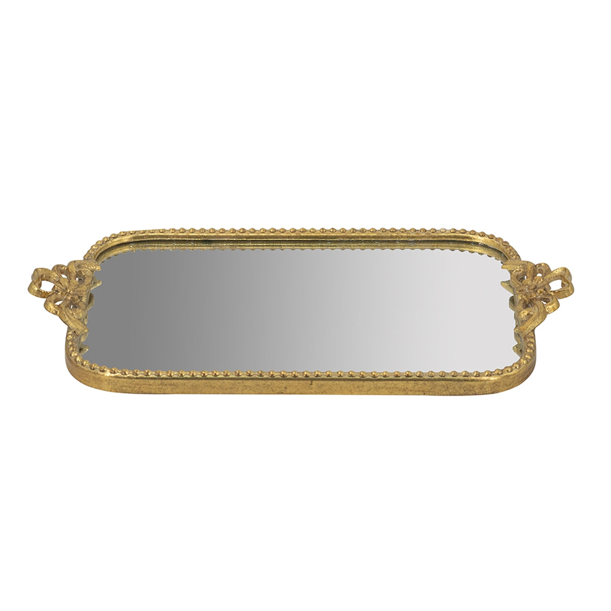 Ornate Gold Accent Tray with Mirrored Surface