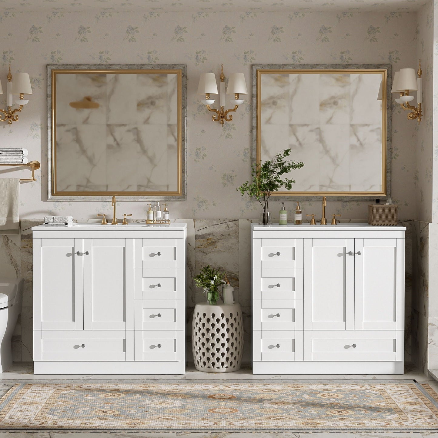 Shaker Free Standing Bathroom Vanity Cabinet & Sink, Soft Close Drawers, Soft Close Doors