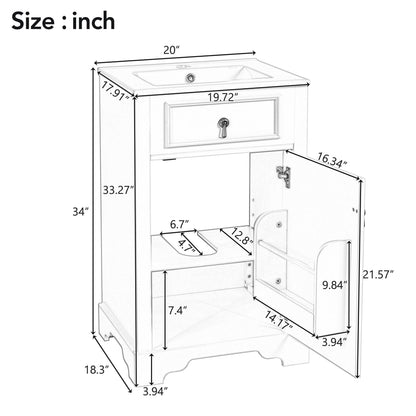 Elegant Bathroom Vanity With Ceramic Sink, Soft Close Door, Adjustable Shelf