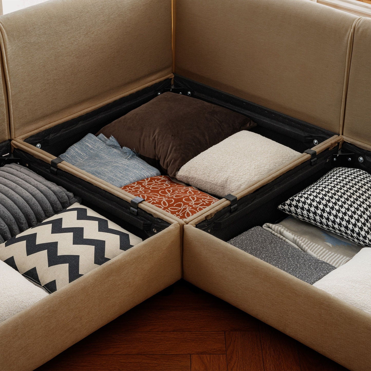 Stylish Sofa With Storage Seat And Cylindrical Backrest