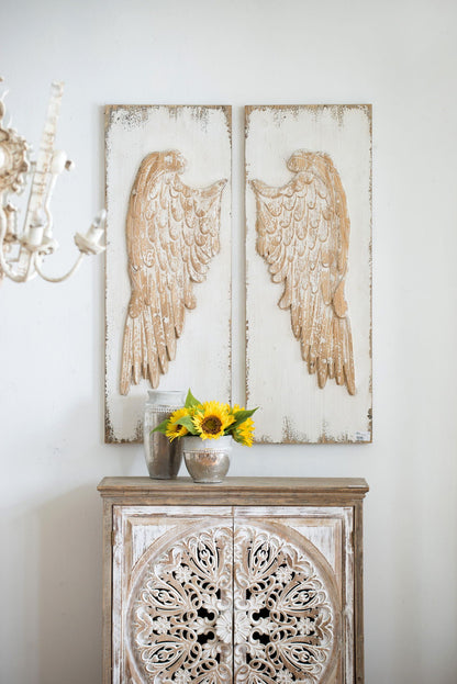Feather Wing Wall Panels With Distressed, Rectangle Hanging Wall Art (Set of 2) - Multicolor