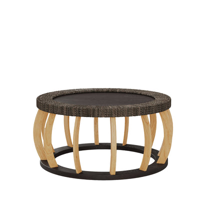 Vintage Rattan Solid Wood Round Coffee Table