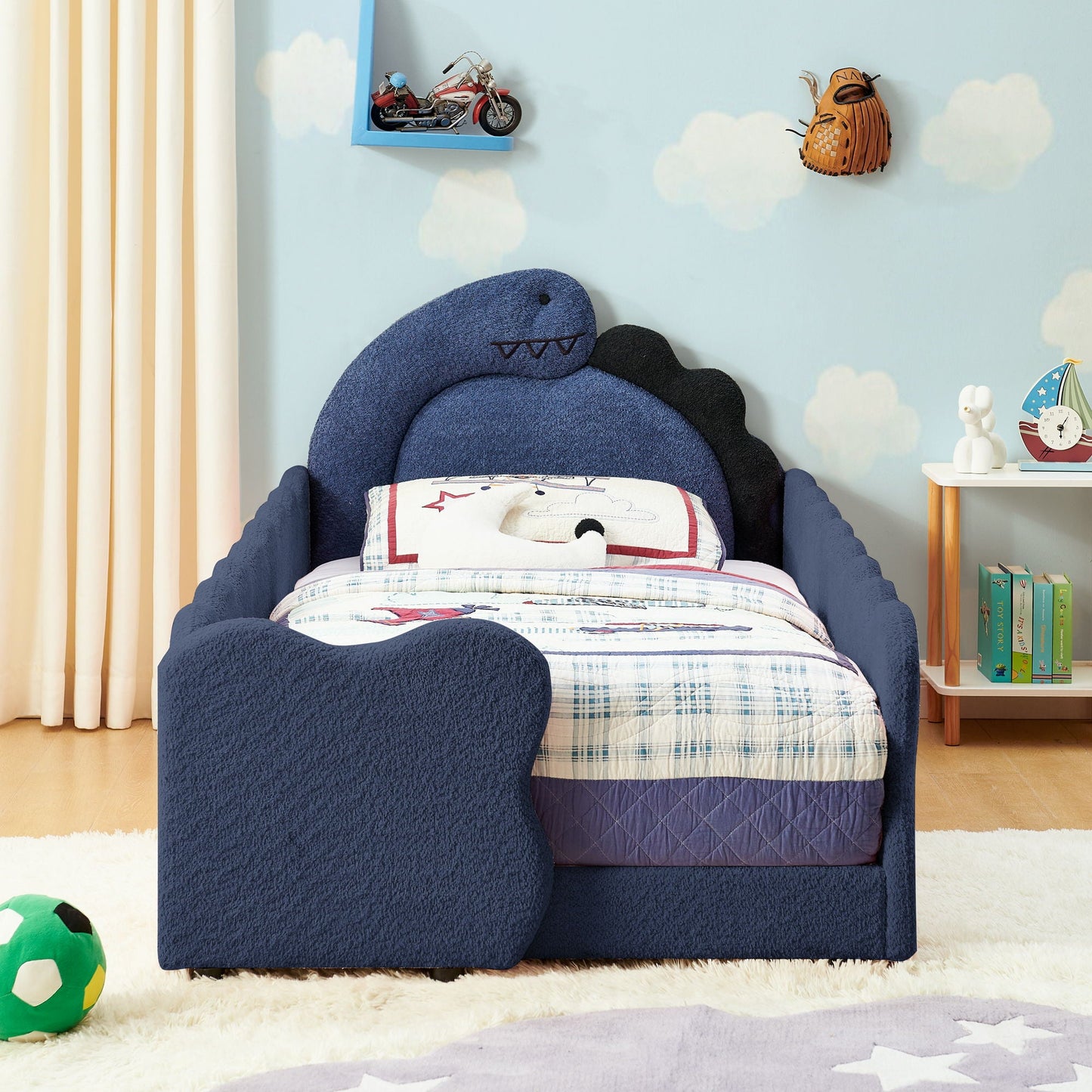 Cute Dinosaur Shaped Bed With Safety Guardrail, Toddler Frame