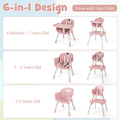 4-in-1 Baby Convertible Toddler Table Chair Set with PU Cushion-Pink