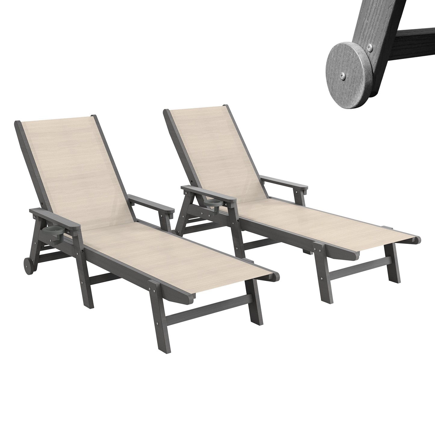 Outdoor Pool Lounge Chairs Set of 2 with HDPE Frame and Adjustable Backrest