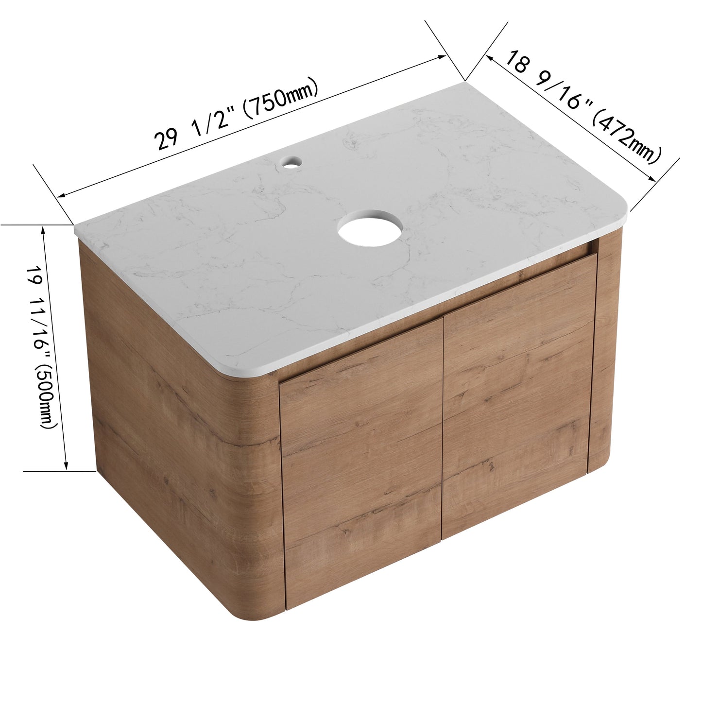 30" Wall-Mounted Bathroom Vanity with 2 Soft-Close Doors