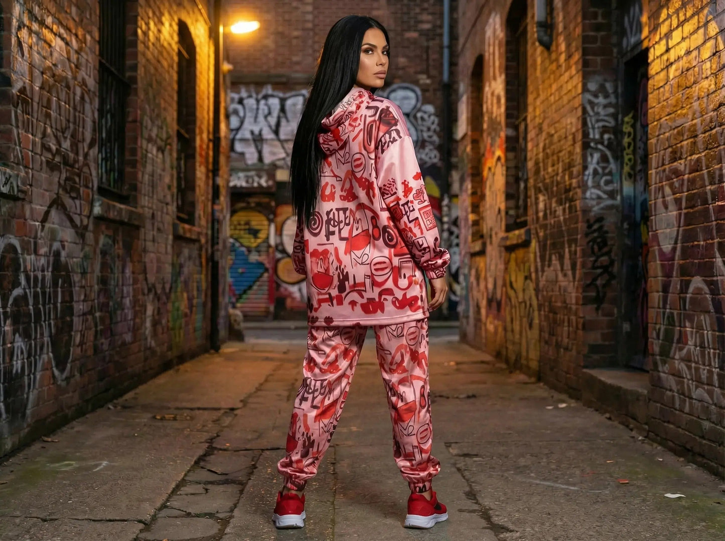 Pink graffiti scribbles on Women's Long Sleeve Fleece Hoodie JACKET ONLY new create by Designs By Kiekie