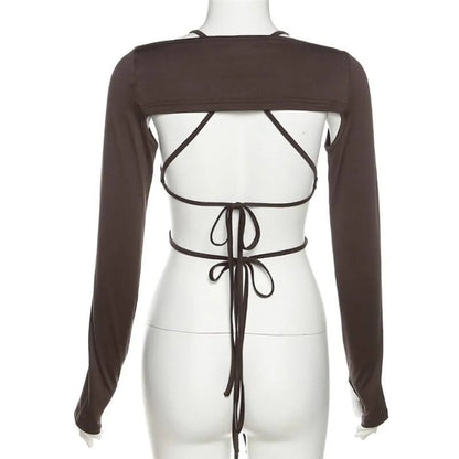 Backless Long Sleeve Crop Tops