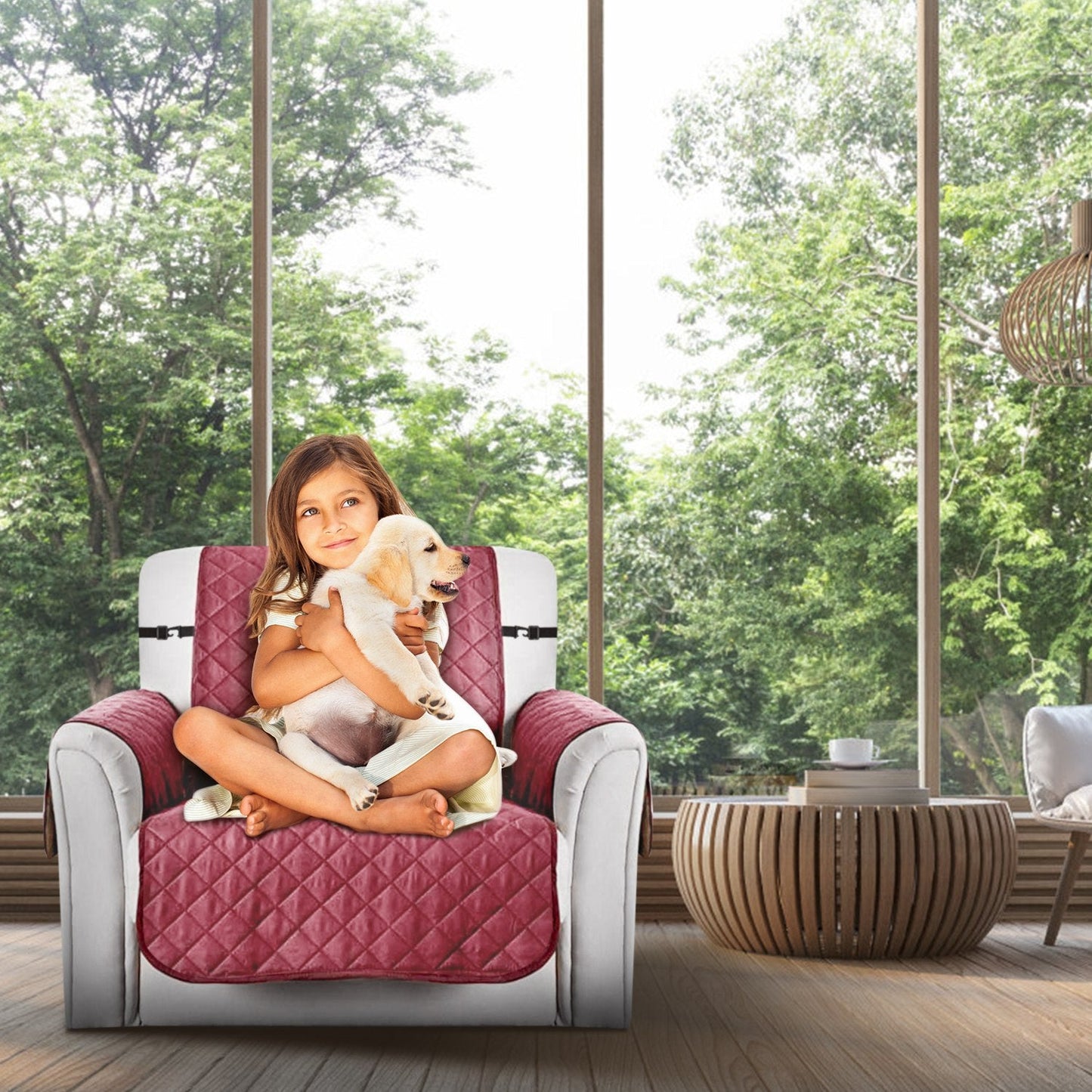 Reversible Sofa Cover Chair Loveseat Couch Slipcover Microfiber Cushion Furniture Protector Shield Water-Resistant w/ Elastic Strap for Kids Pet Dog C