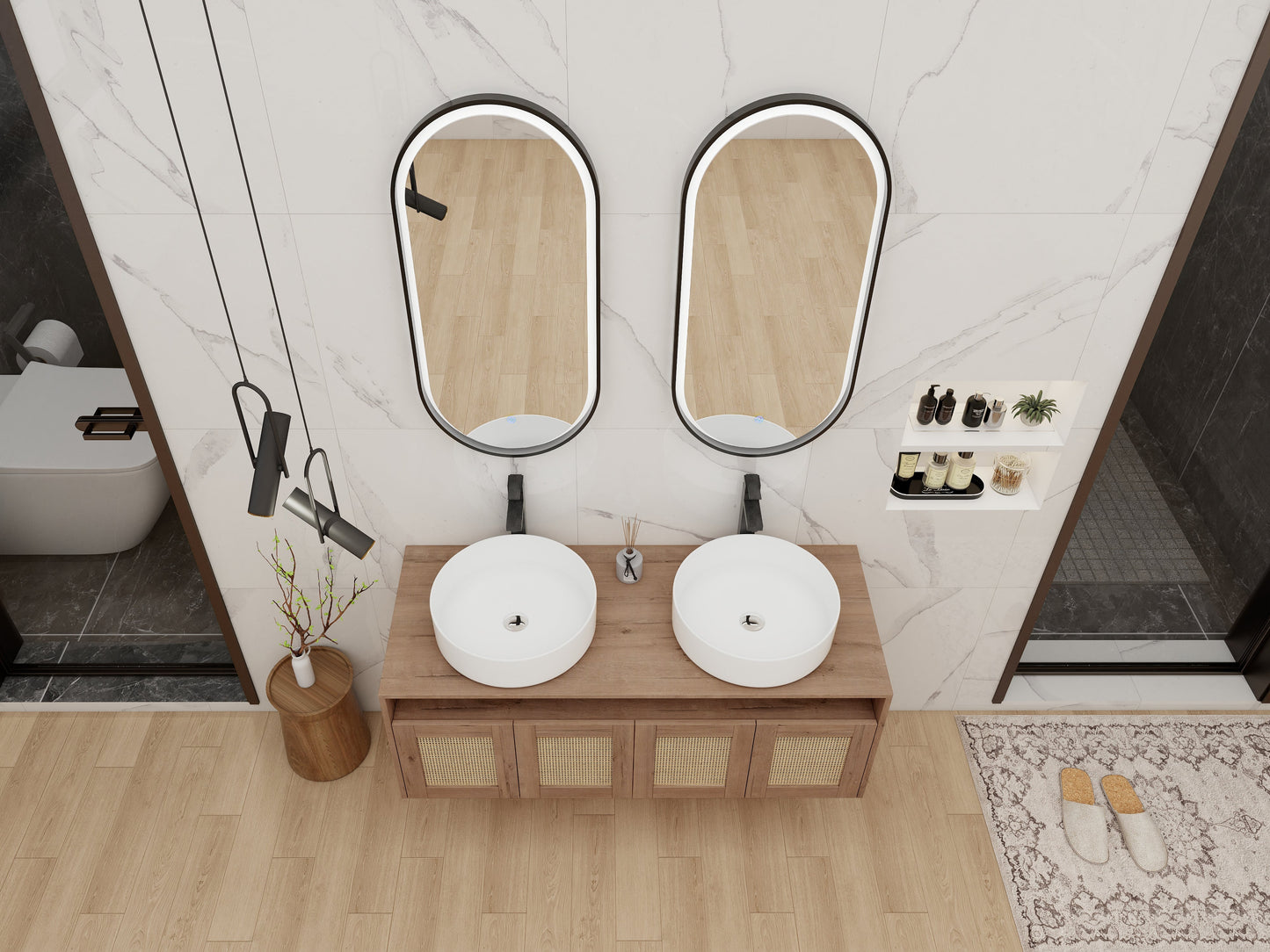 48" Bathroom Vanity with Ceramic Art Sinks
