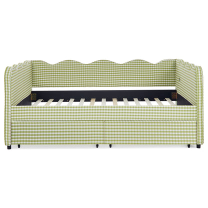 Gingham Daybed With USB Charging Port, Wave-Shaped Design