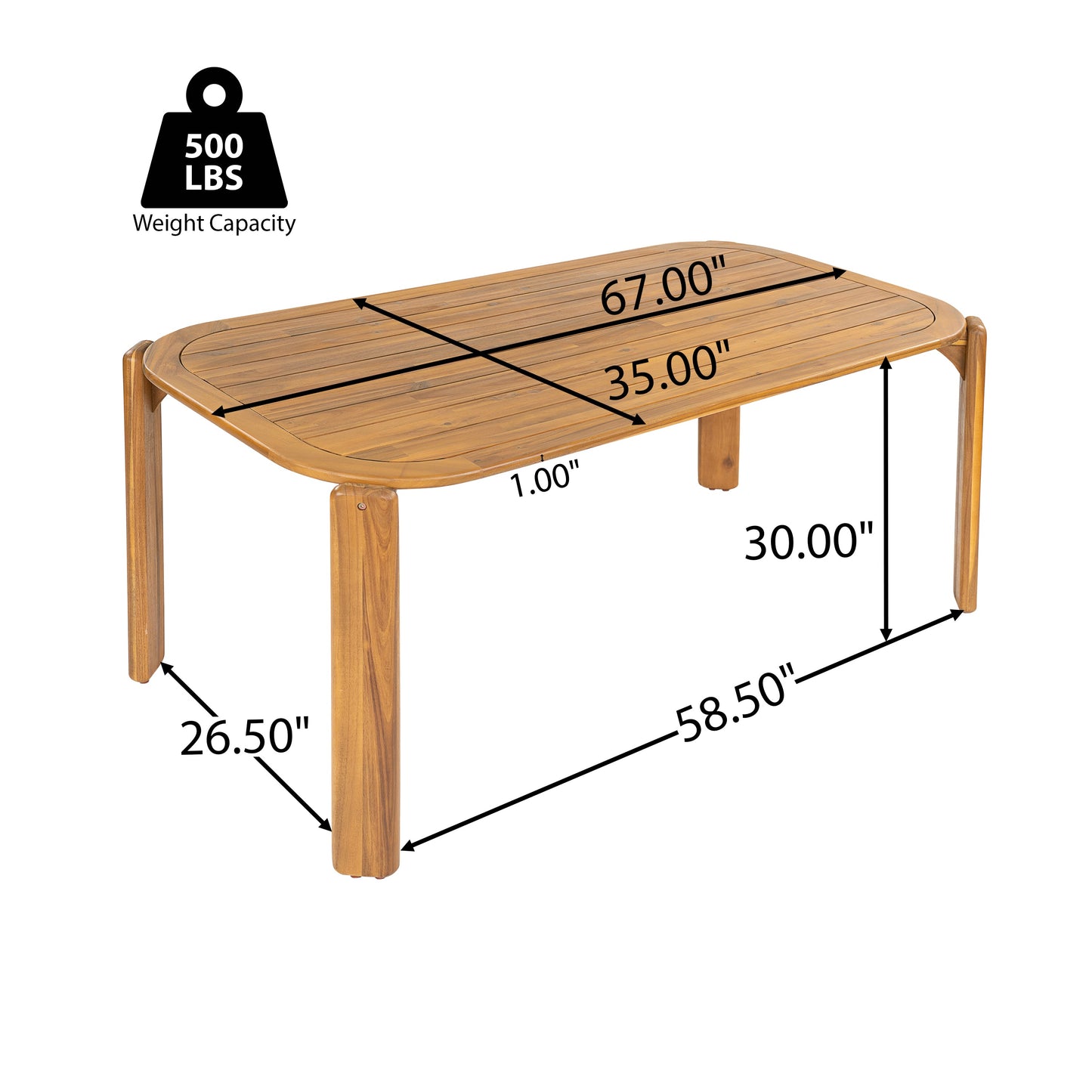 Kaja Outdoor Acacia Wood Dining Table, Teak Finish with Slat Design