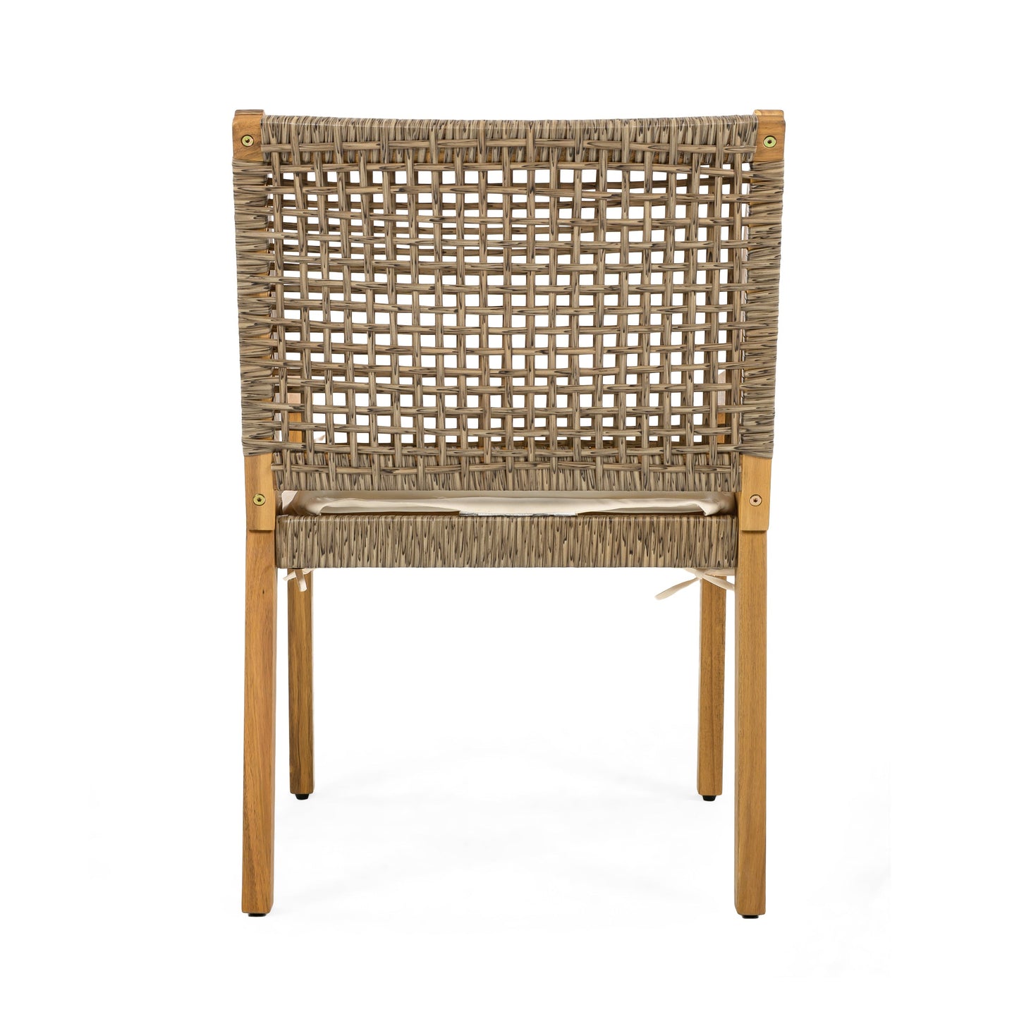 Outdoor Dining Chair Set of 4 - Acacia Wood and Wicker with Cream Cushion
