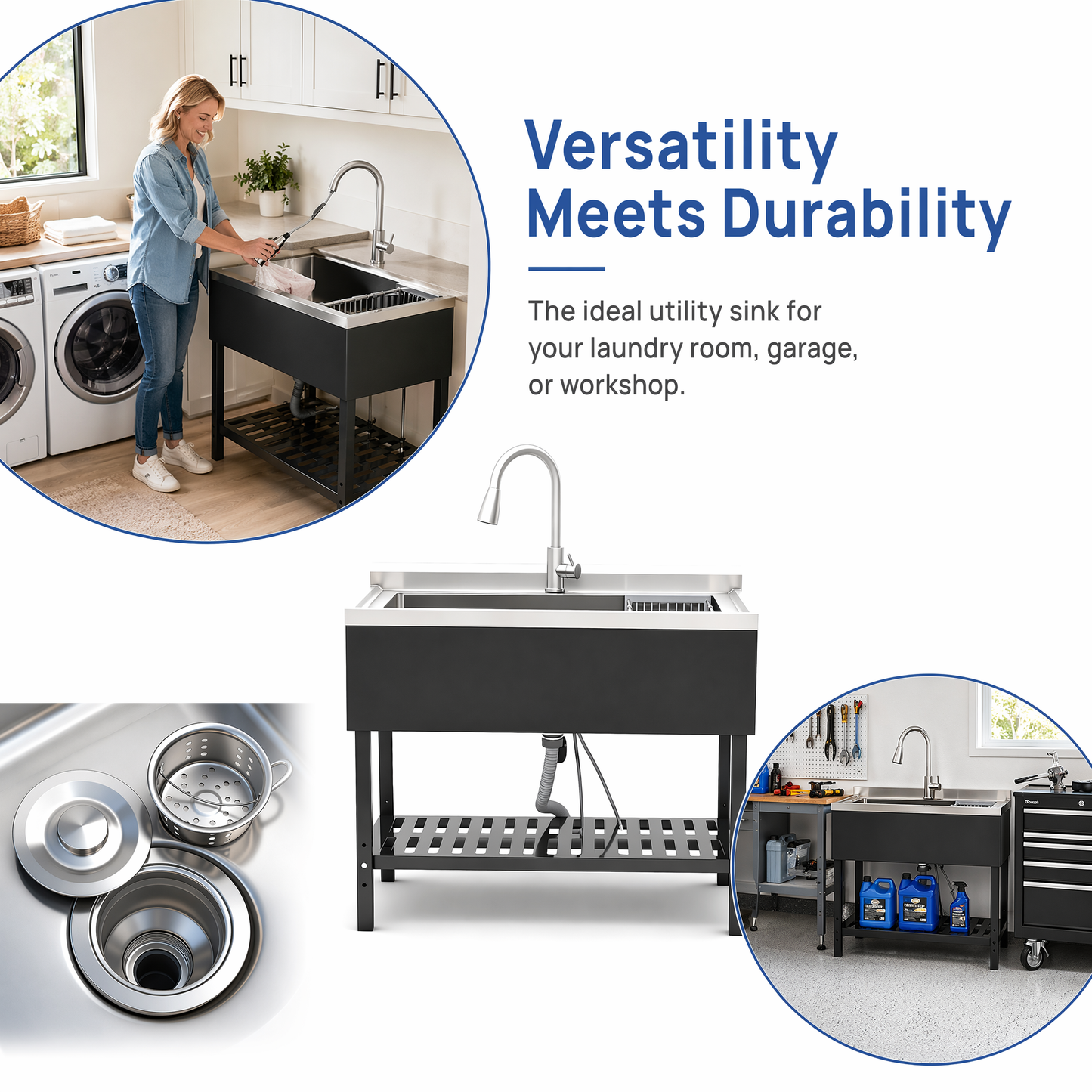 Stainless Steel Utility Sink, Freestanding Sink