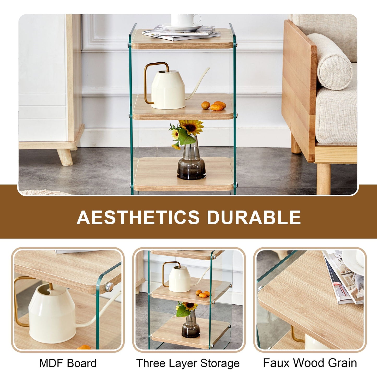 Modern 3 Layer Bedside Cabinet With Storage Function