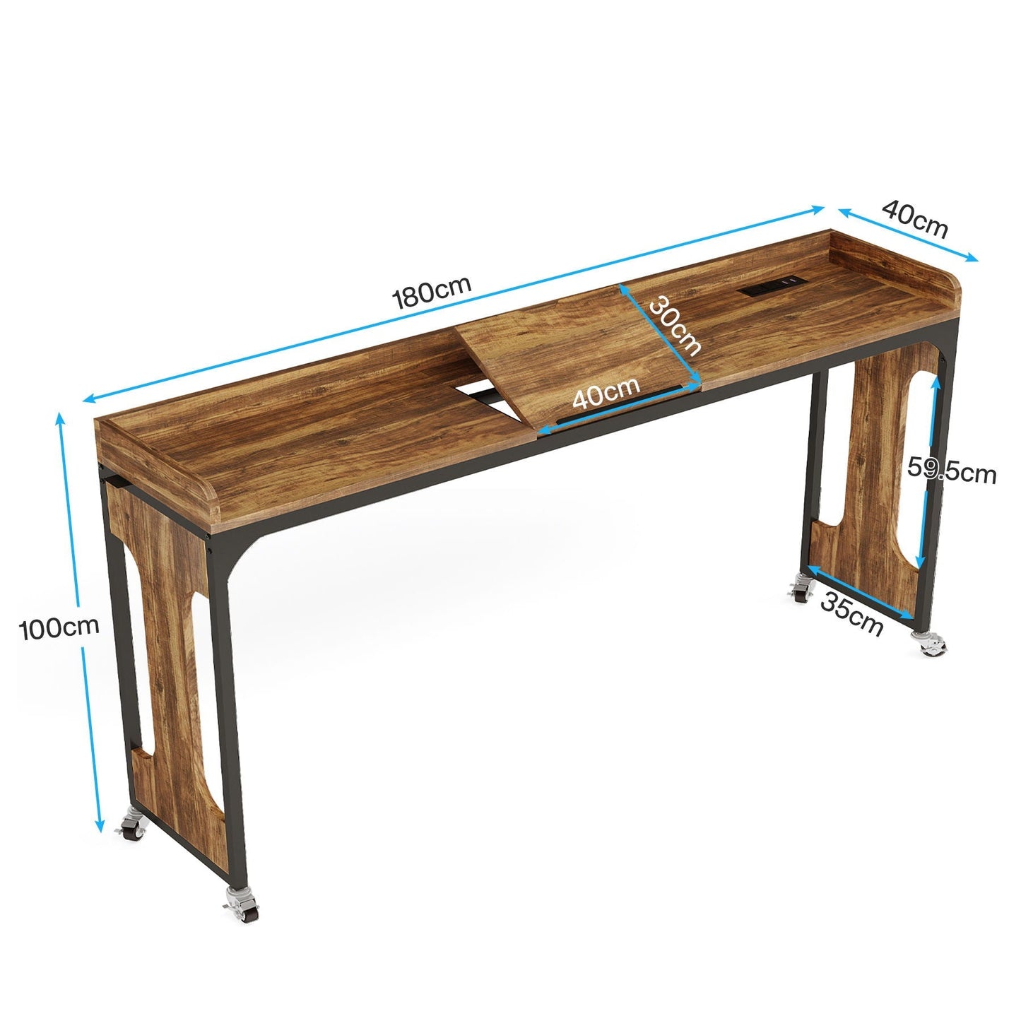 Height Adjustable Overbed Table With Wheels - Rustic Brown
