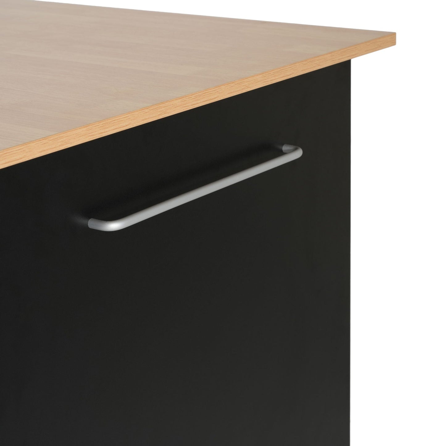 Mobile Kitchen Cart With Storage With 2 Doors, 3 Drawers & Adjustable Shelf - Black / Natural