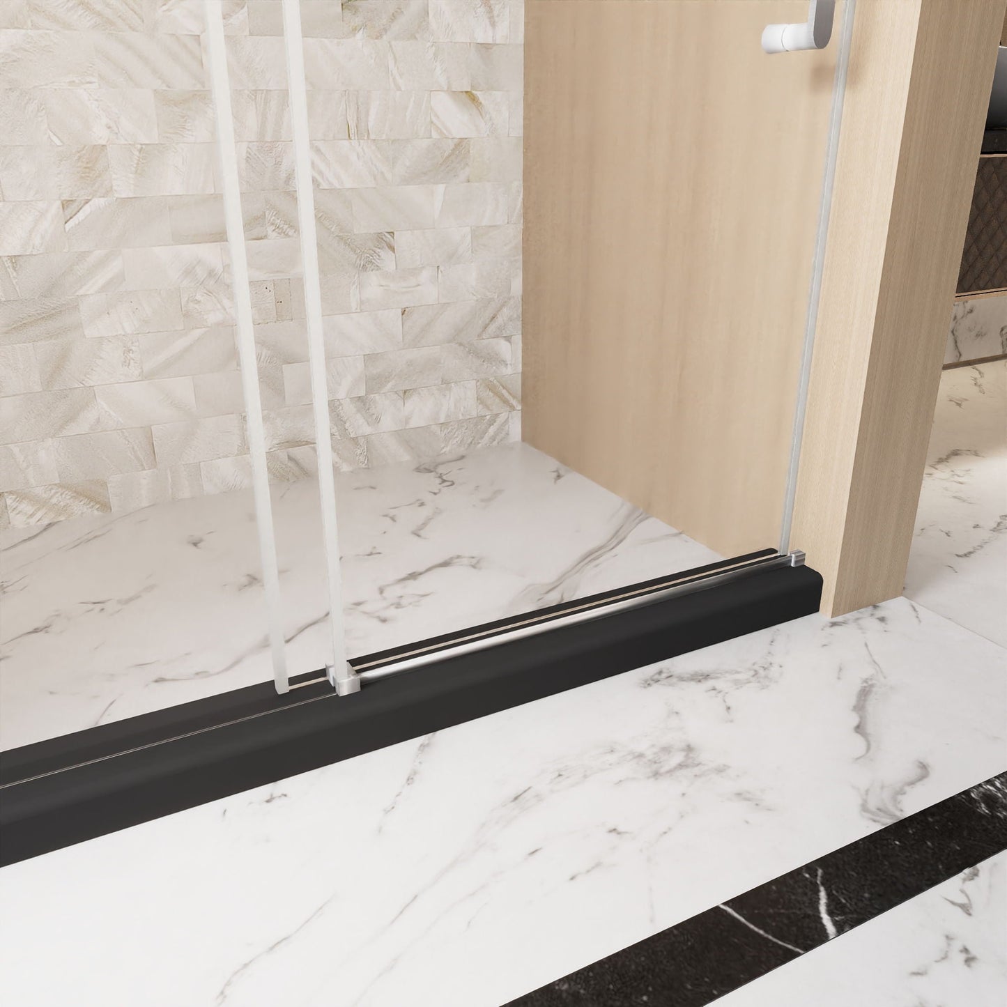 Frameless Single Sliding Shower Door & Handle And Square Tube Track