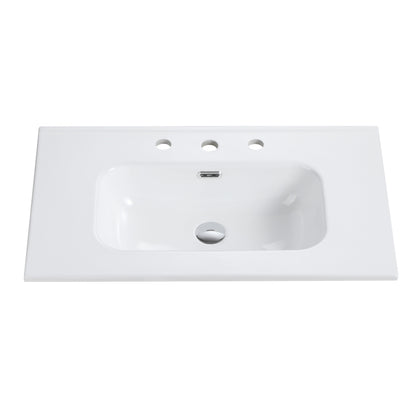 Glossy White Ceramic Integrated Sink