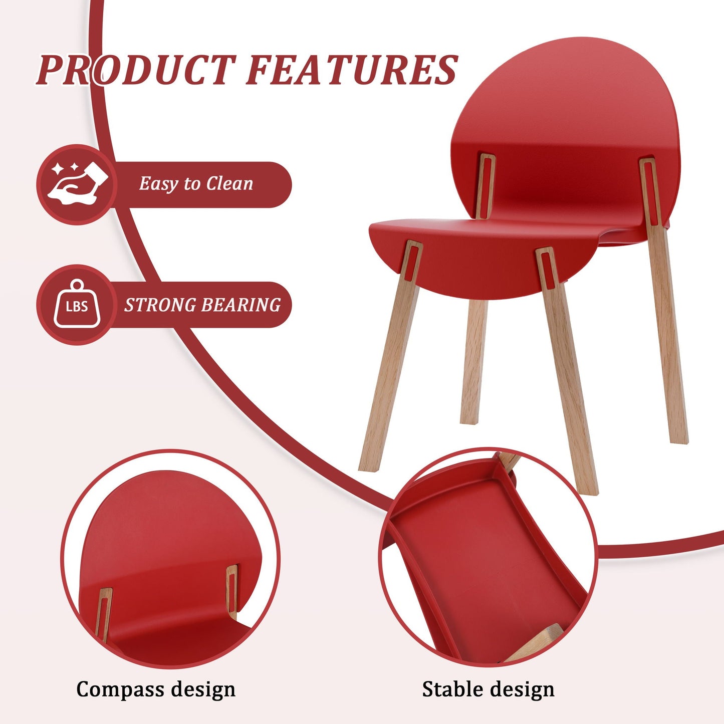 4 Piece Set Of Single Chairs, Traditional Elements With Round Table
