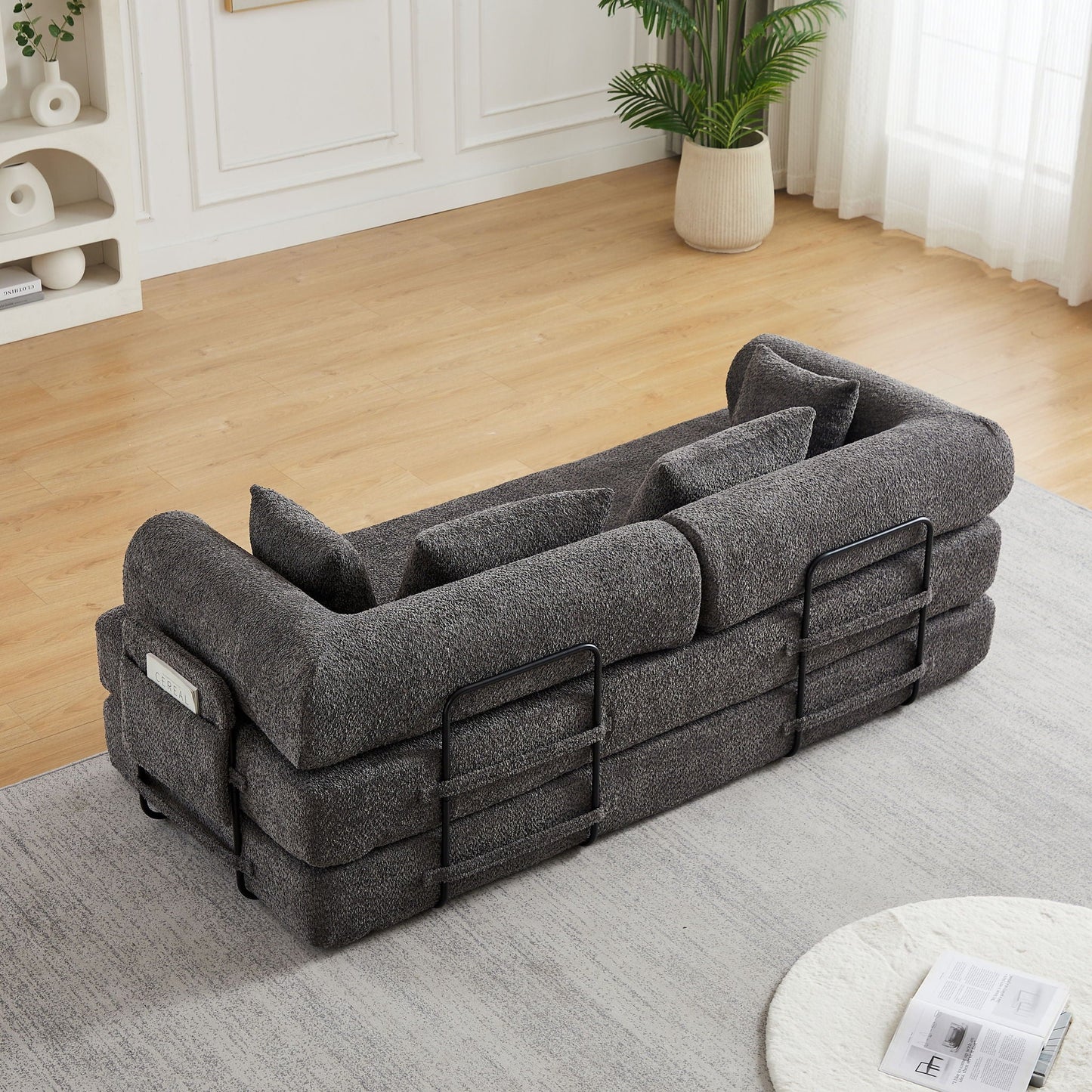Convertible Sleeper Sofa Bed With Cylindrical Pillow