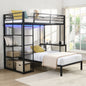 Metal Loft Bed Frame with LED Light Strip, Side Storage Shelves & Built-in Desk