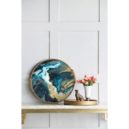20.9x20.1x3.1" Round Accent Mirrored Tray with Handles