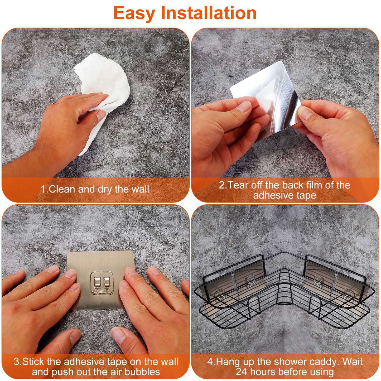 2Pcs Corner Shower Caddy Shelves Wall Mounted Basket Rack Bathroom Shampoo Holder Storage Organizer W/ 8Pcs Adhesive Hooks For Toilet Dorm Kitchen
