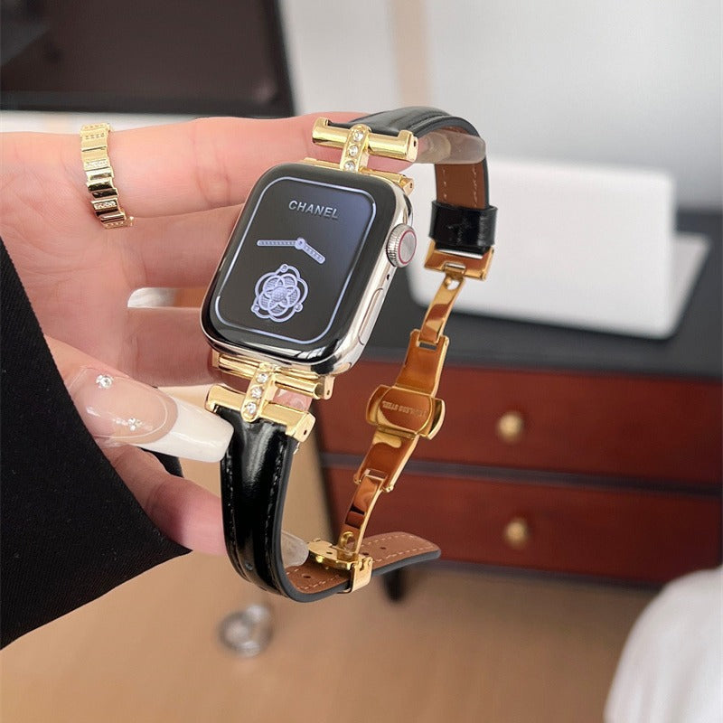 Diamond-embellished Leather Watch Strap