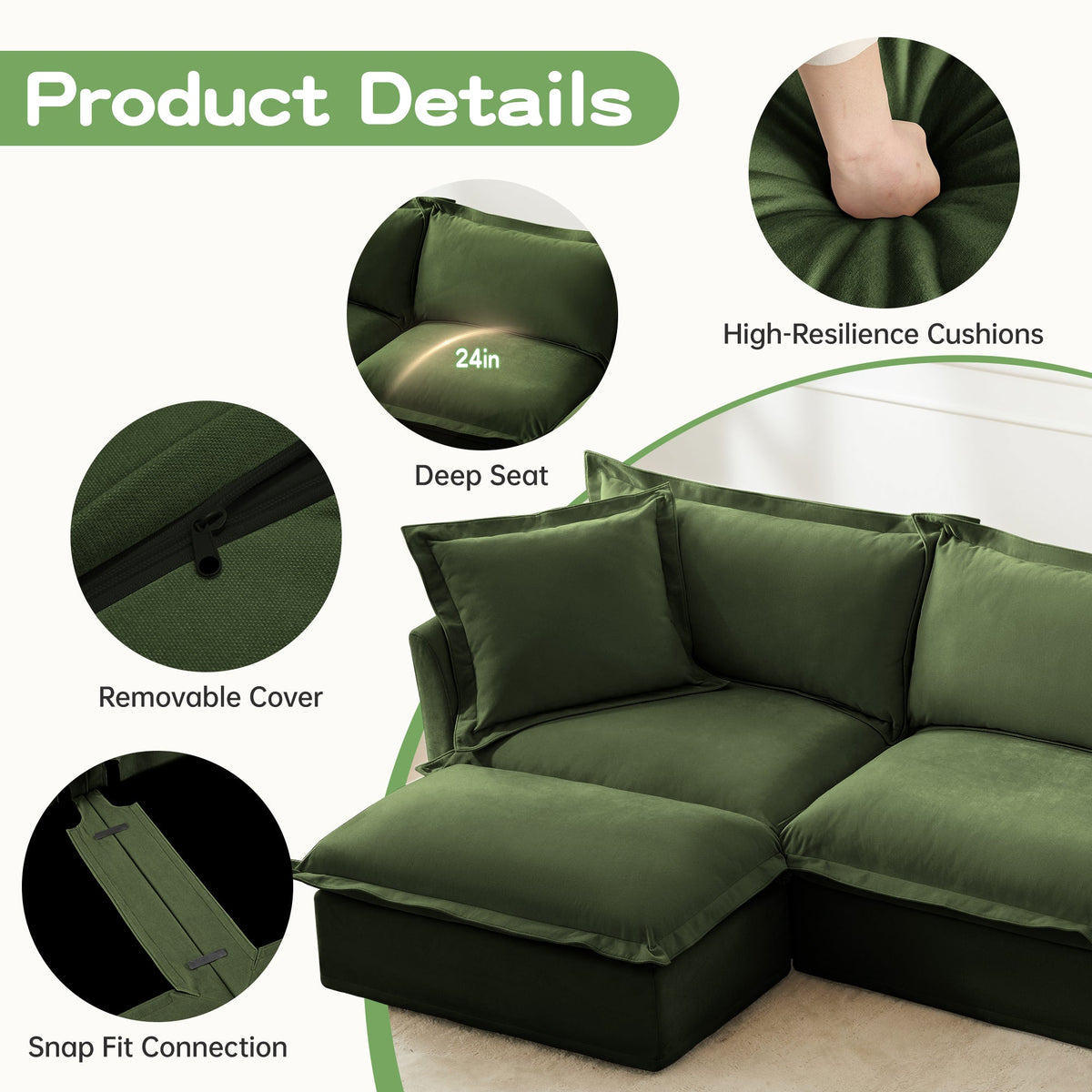 Chenille 3-Seat Slipcovered Sofa with Ottomans
