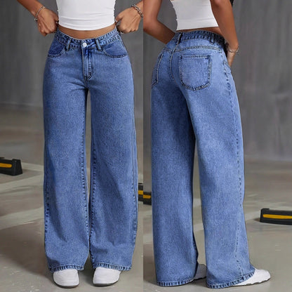 Draped Floor-length Black Straight-leg Jeans