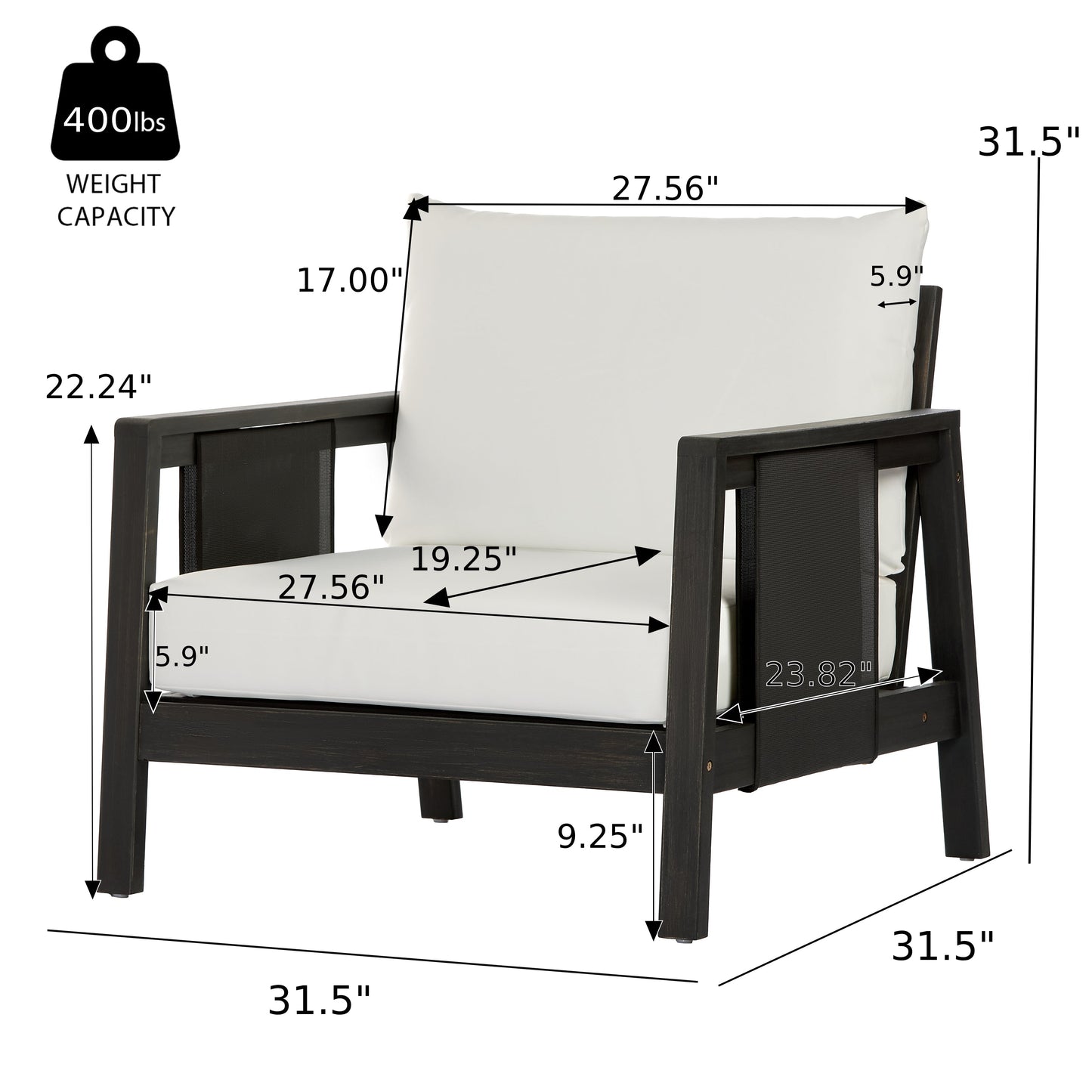 Outdoor Club Chair with Acacia Wood Frame