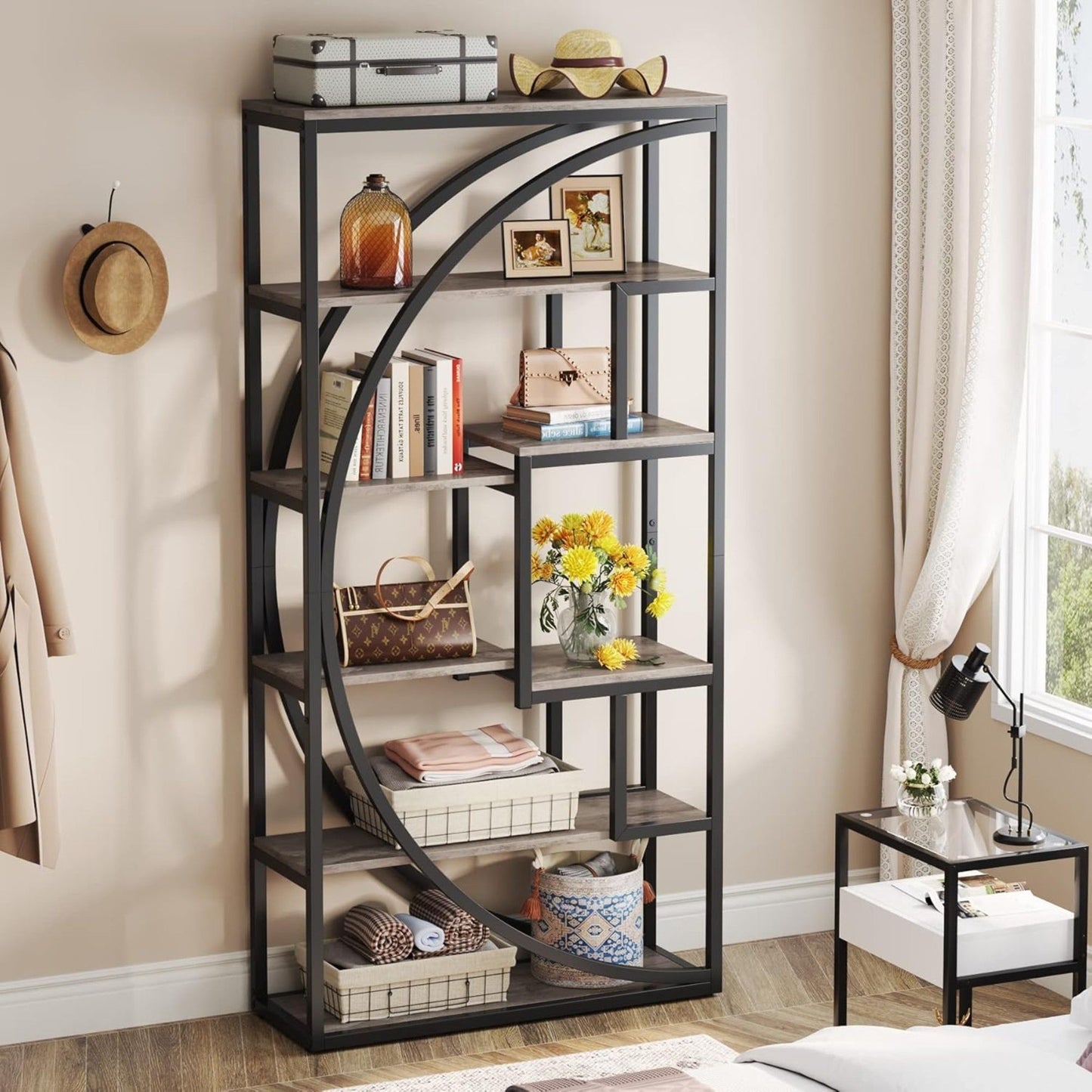 5 Tier Etagere Bookshelf With 8 Open Shelves Organizer For Living Room