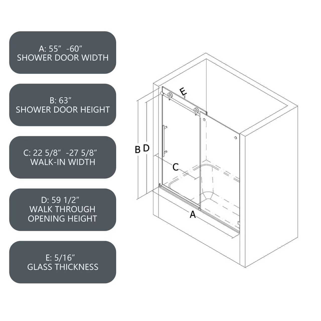 6063 Matte Tempered Glass Shower Door