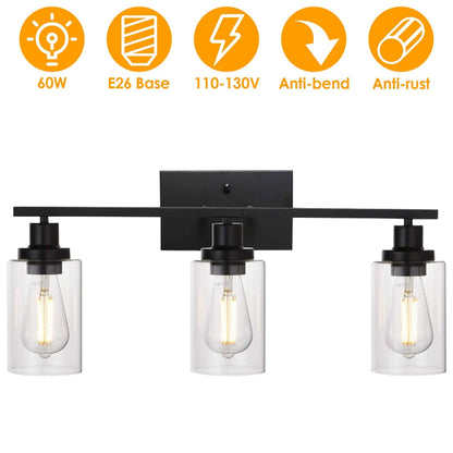 3 Light Wall Sconce Lighting with Clear Glass Shade Bathroom Vanity Lamp Fixture Modern Mounted Light for Porch Mirror Living Room Bedroom Hallway