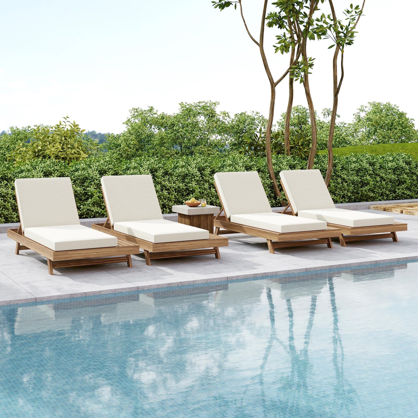 Lounge Chaise Set, Space Available On One Side, Acacia Wood In