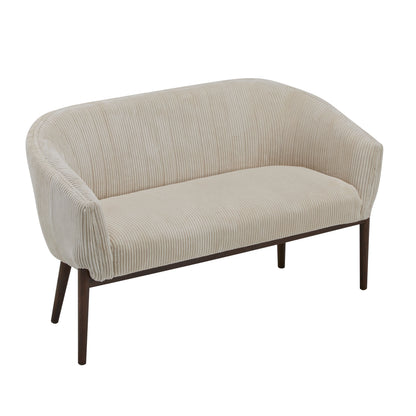 Corduroy Recessed Arm Loveseat (Beige + Walnut)